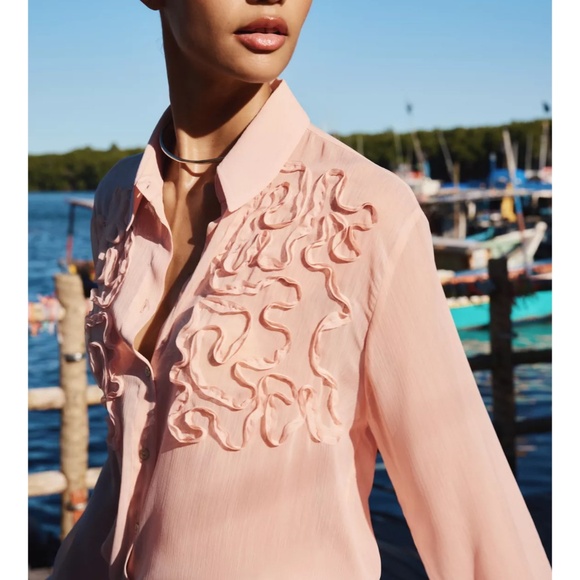 NWT Zara Textured Front Blouse in Blush Sz. L - Picture 3 of 7